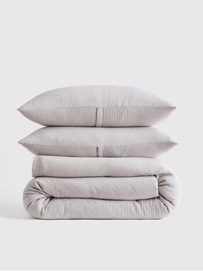 NWOT QUINCE Organic Airy Gauze Duvet Cover Set King/Cal King Light Grey 8691